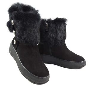 ALBERTO CICCIOLI 🇮🇹 WOMEN'S BLACK SUEDE & FUR COMFORT WINTER ANKLE BOOTIE